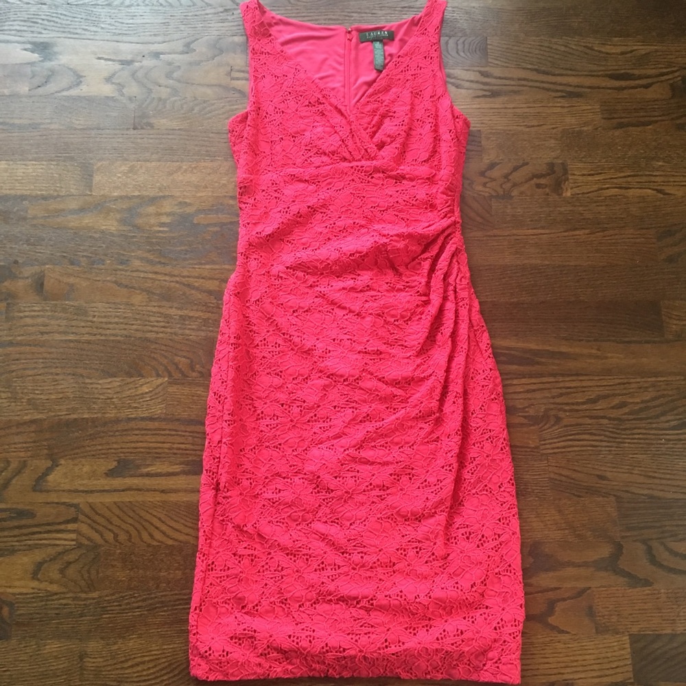 Ralph Lauren Coral Floral Lace Sheath Dress, 10